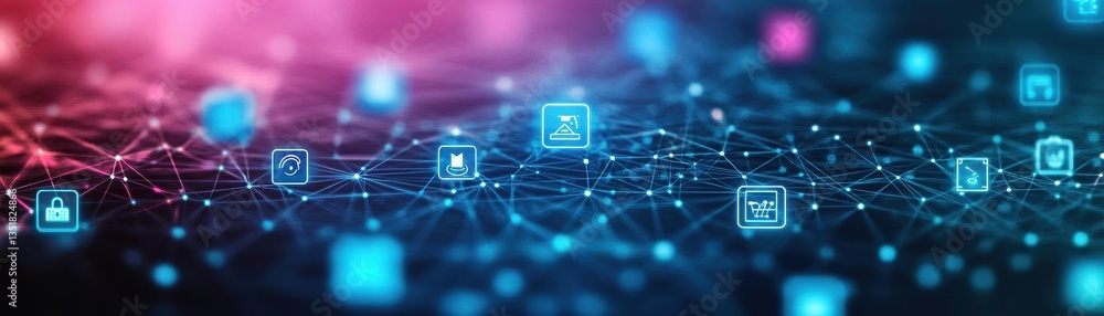 Poster Abstract visualization of a network of interconnected lines representing modern digital communication systems
