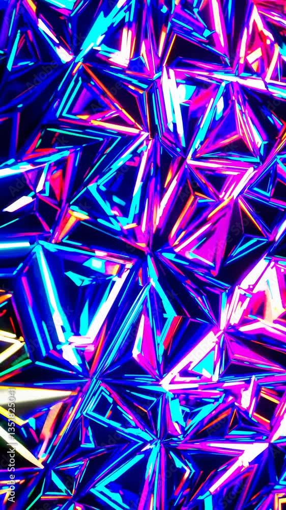 Poster vibrant abstract video concept with a close-up angle of neon geometric patterns, creating a dynamic,