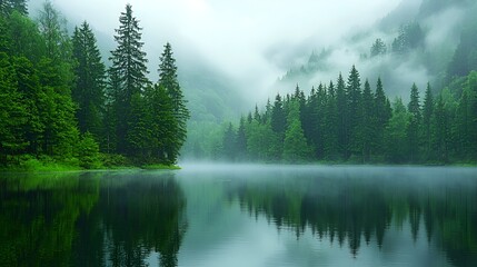 Misty Mountain Lake Reflections