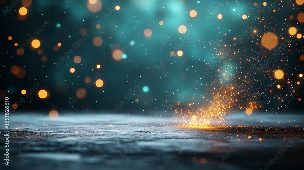 Poster abstract dark background with glowing particles