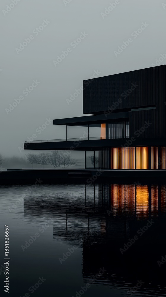 Poster modern architecture with sleek design and reflections.
