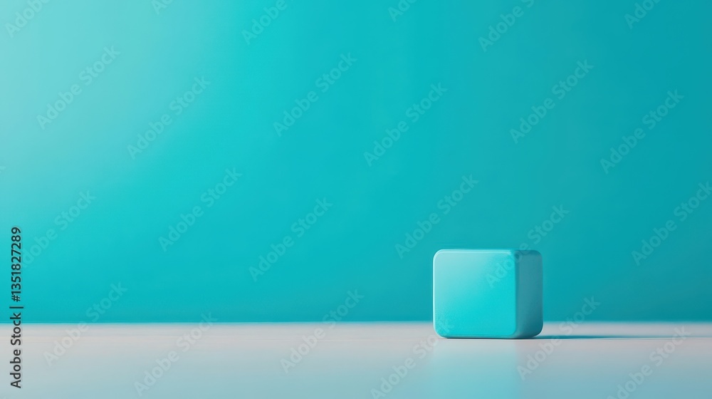 Poster Blue cube positioned on table representing application interface and modern design in digital technology environment