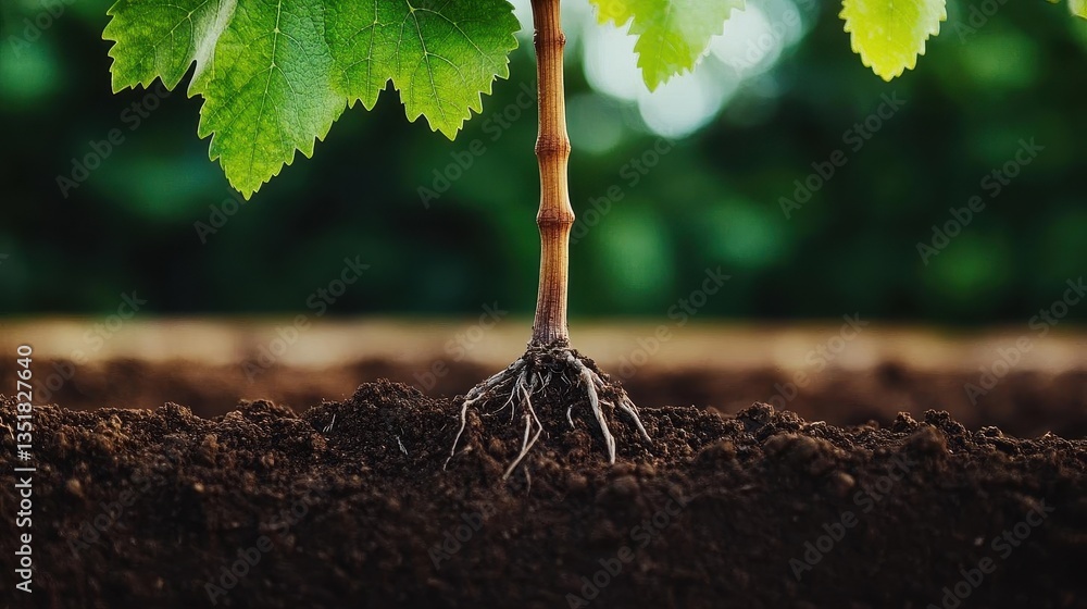 Poster Large tree with visible root system representing growth, stability, and the importance of nature in ecosystems