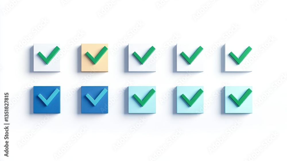 Poster Set of green and blue arrows representing approval check icon isolated on a clean background for user interface design