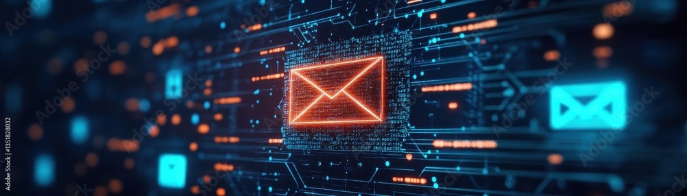 Poster Computer screen displaying mail symbol representing email communication and spam message filtering concept