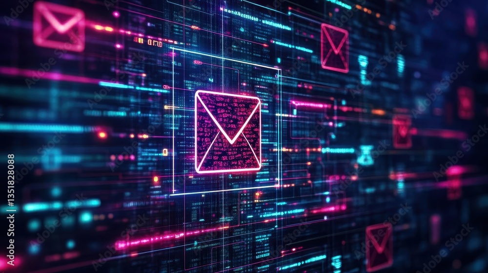 Poster Pink email symbol on a dark background representing approved messages in digital communication and social interactions