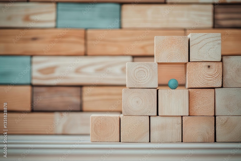 Poster creative wooden block with blue ball in center showcasing unique architectural design elements and p