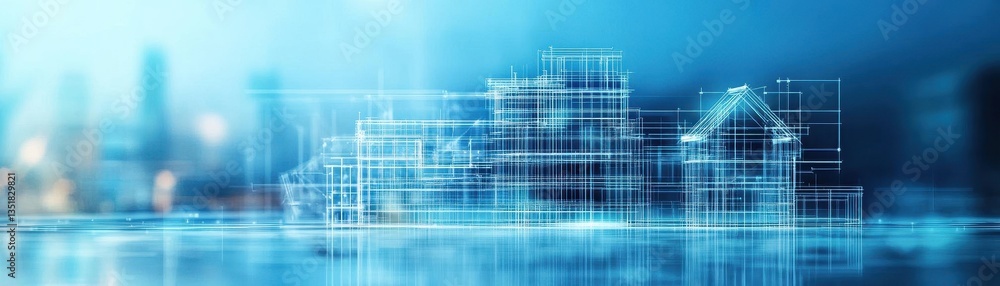 Poster Stunning cityscape with architectural elements set against a vivid blue background creating a unique visual experience