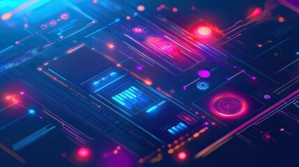 Abstract digital interface, glowing lines, data streams.