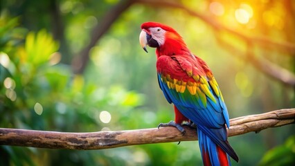 Obraz premium macaw tropical bird perched on branch, feathered friends