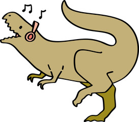 Cartoon Dinosaur with Headphones dancing.
