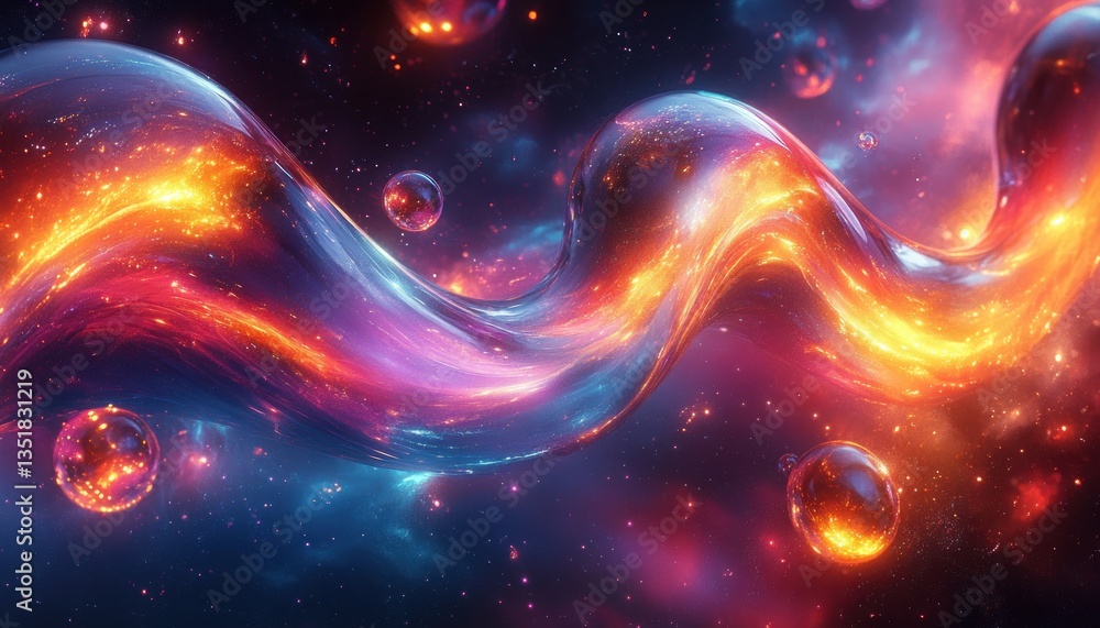 Aufkleber vibrant abstract fluid geometry with dynamic liquid patterns and colorful swirling ribbons in energe
