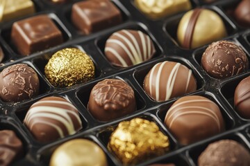 Delightful assortment of glossy chocolates ready to be enjoyed Generative AI