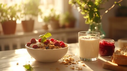 Fresh fruits complement morning meal images