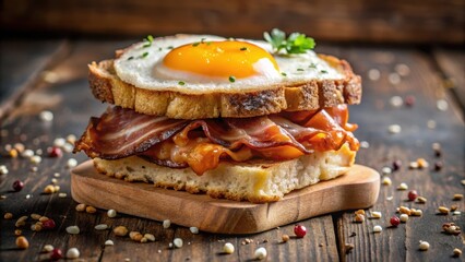 Crispy bacon strips on top of a fluffy egg