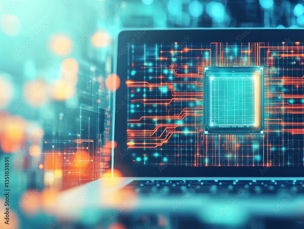 Aufkleber Laptop featuring a circuit board design illustrating the intersection of technology and modern computing in a sleek style