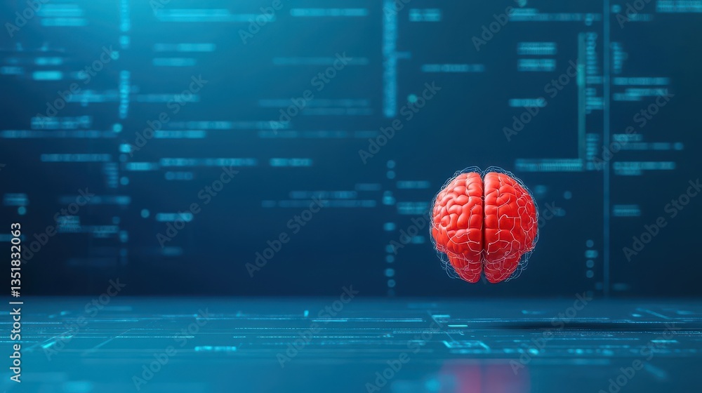 Poster Human brain symbolizing cognitive function and intelligence in a minimalistic style on a clean background for technology