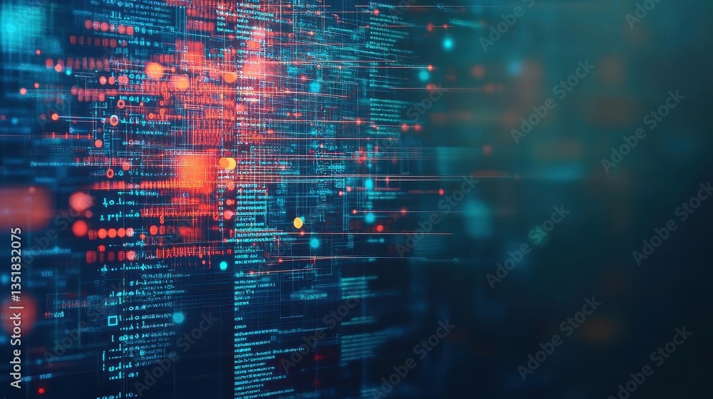 Poster Computer screen displaying abstract red and blue background design representing artificial intelligence technology concepts