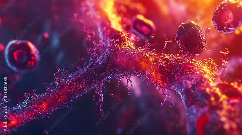 Aufkleber microscopic view of cells and a fluid like structure in red and yellow