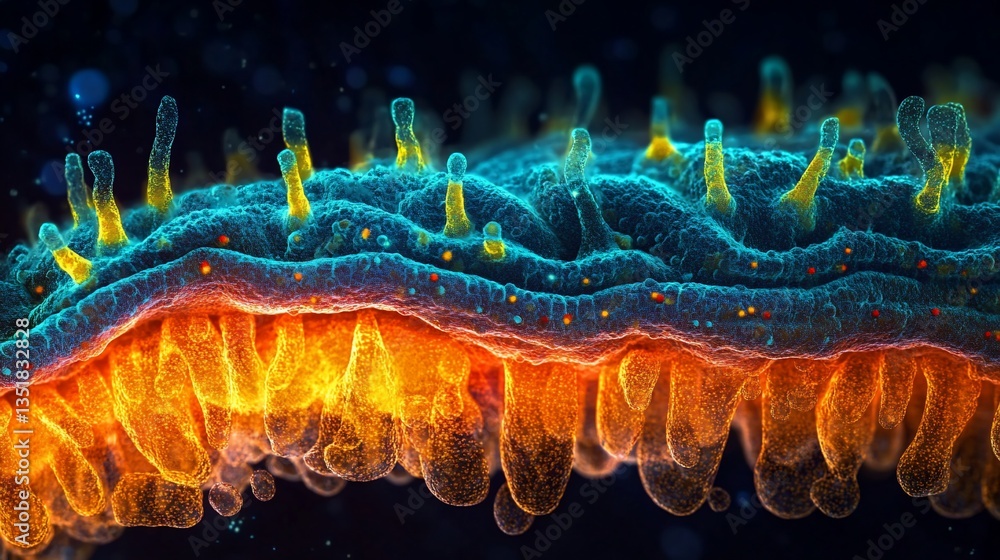 Aufkleber detailed microscopic rendering of cellular structures with vibrant colors and textures