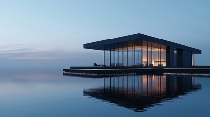Modern house with stunning water reflection.