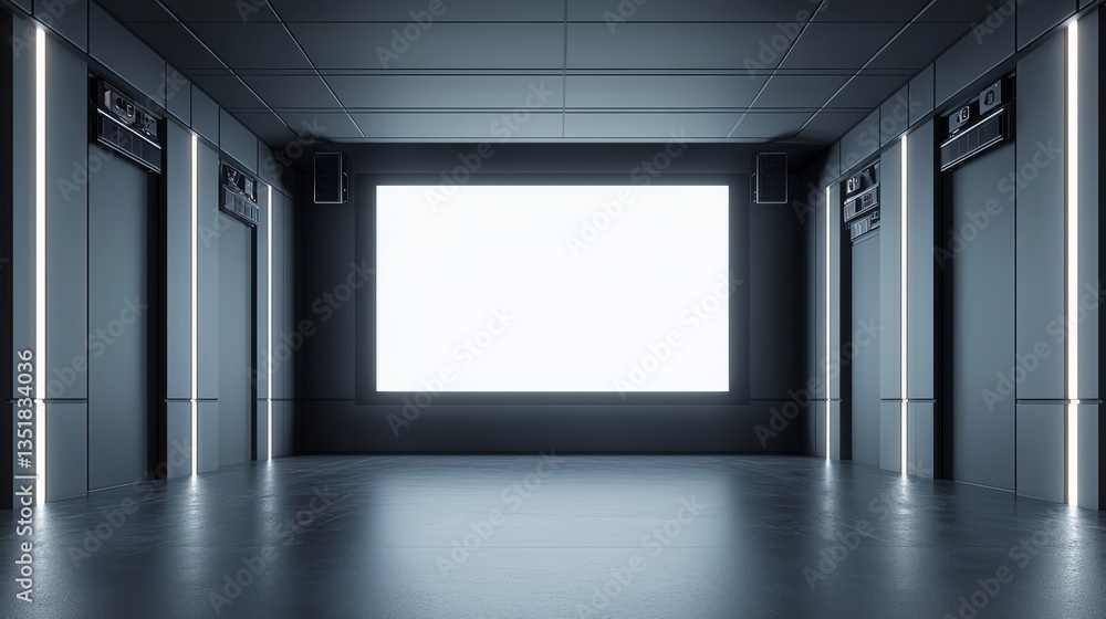 Poster modern interior with empty display screen.