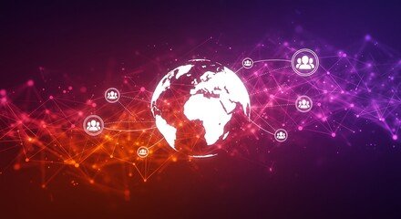 Global Network Connection with User Icons Over Digital Background Design