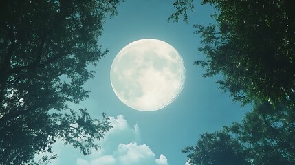 Fototapeta premium Full moon shining against blue sky images