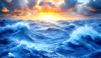 Fototapeta premium Dramatic Ocean Sunset Waves.