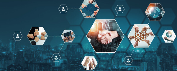 Teamwork and human resources HR management technology concept in corporate business with people...