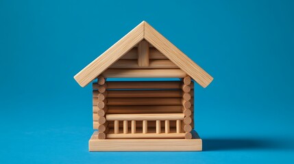 A wooden house model on a vivid blue background symbolizes clear and straightforward investment opportunities in real estate