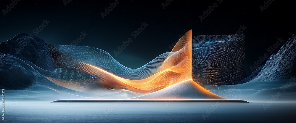 Poster Abstract landscape with glowing structures