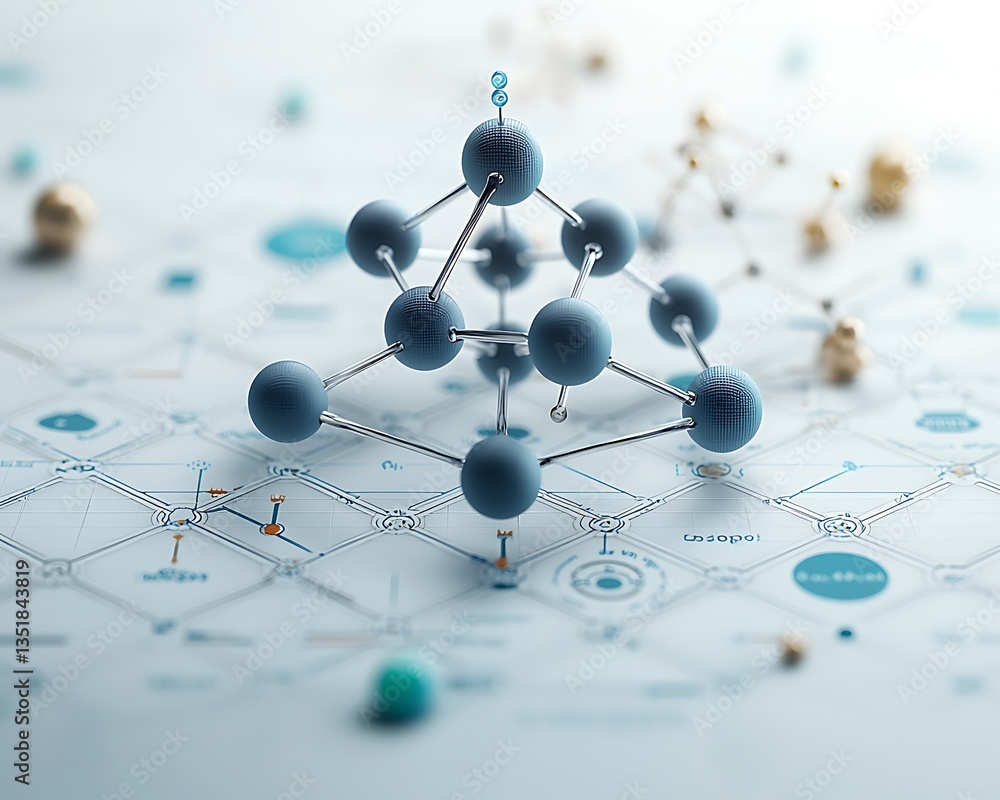 Poster Abstract molecular structure on grid background