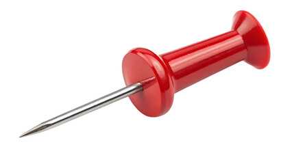 a close up of a single bright red push pin on white background PNG