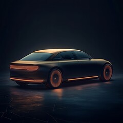Obraz premium Futuristic Sedan for Dark Studio, Glowing Lights.