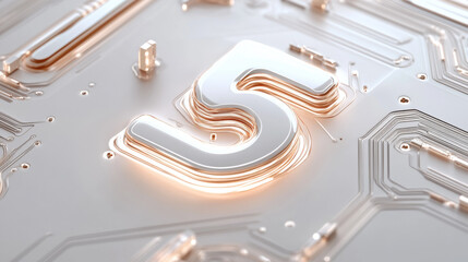 Number 5 on a Futuristic Circuit Board