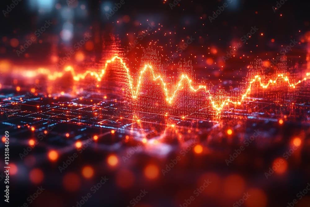 Poster neon heartbeat signals flowing smoothly across a high-tech digital network.