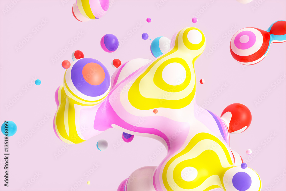 Leinwandbilder Abstract 3d art background with colorful marble spheres floating. liquid blobs. soap bubbles.