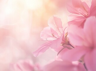 Obraz premium Close-up of pink azalea flowers, blurred background, macro photography, depth of field, stock photo style.