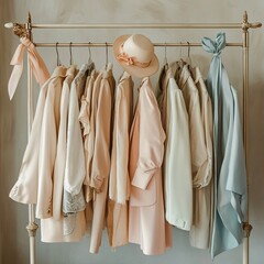 Pastel clothing rack in neutral room