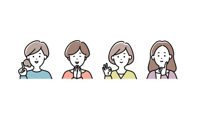 笑顔で喜ぶ女性のベクターイラストセット