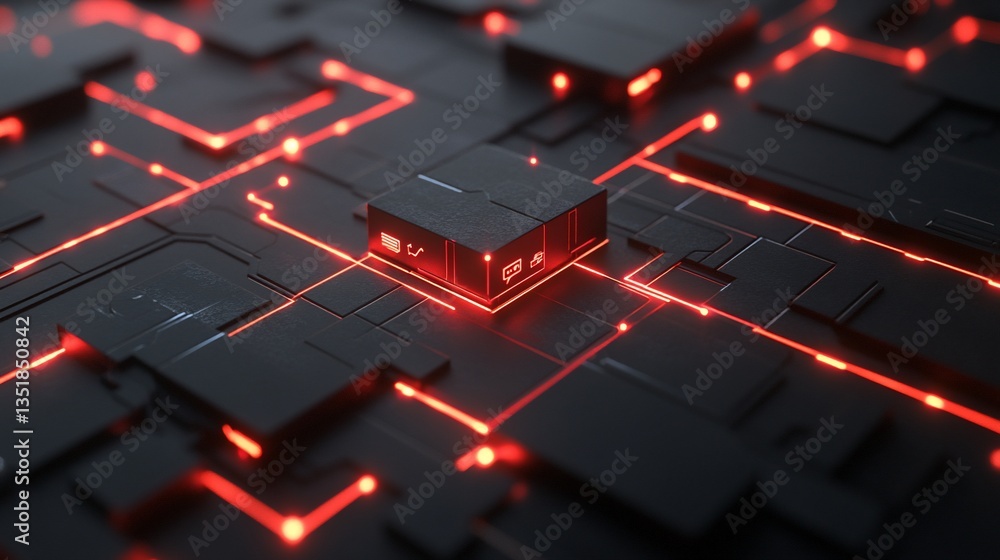Aufkleber abstract technology network with glowing red lines on a dark background