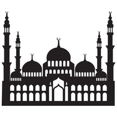 islamic mosque silhouette vector, black silhouette mosque vector illustration. with white background