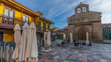 Square and church in the Sabugo neighborhood in Aviles, Asturias