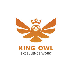 Obraz premium Flat Vector Owl logo Royal Bird Emblem with Spread Wings