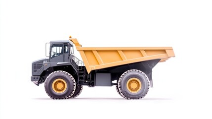 Fototapeta premium Large yellow and gray dump truck on white background