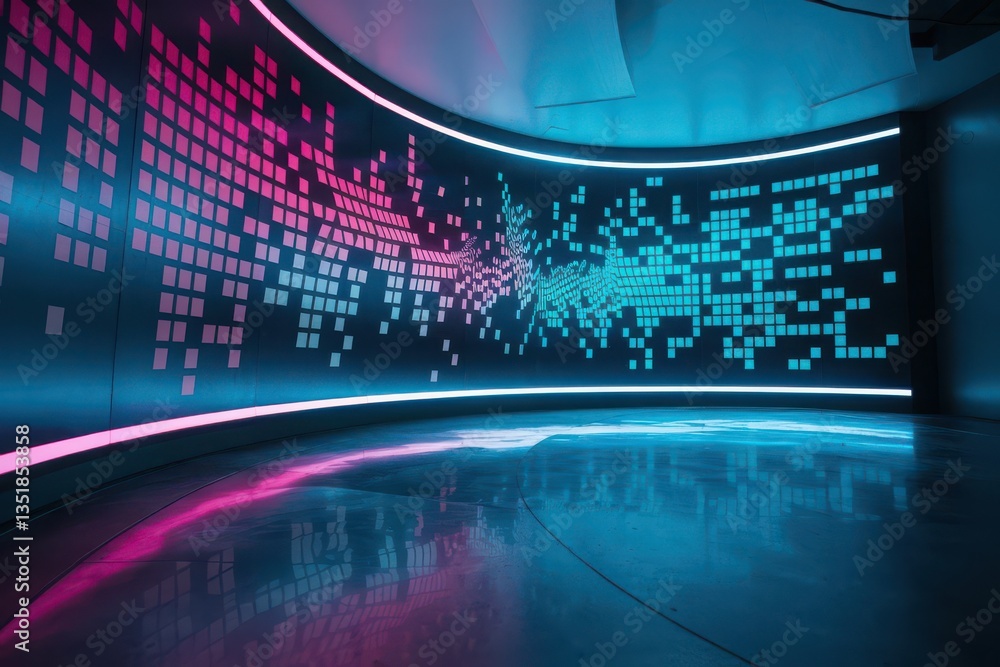 Poster futuristic digital display with glowing data wave
