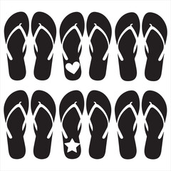 set of black vector various flip flops silhouettes