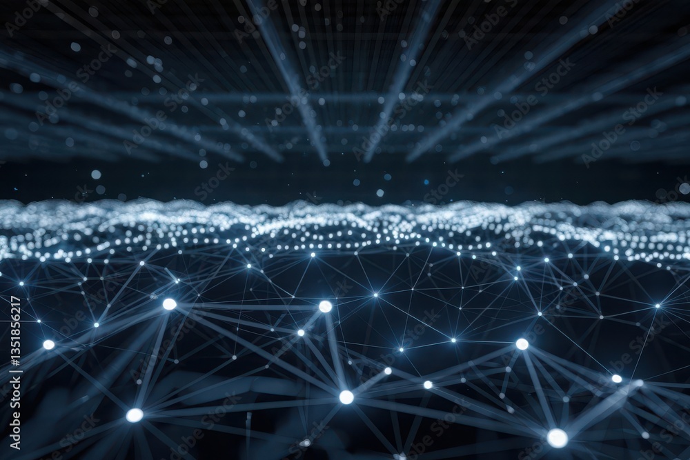 Poster abstract digital network with glowing data nodes