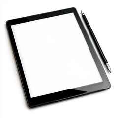 Electronic tablet for notes with a stylus-sensitive screen, isolated on a pure white background 